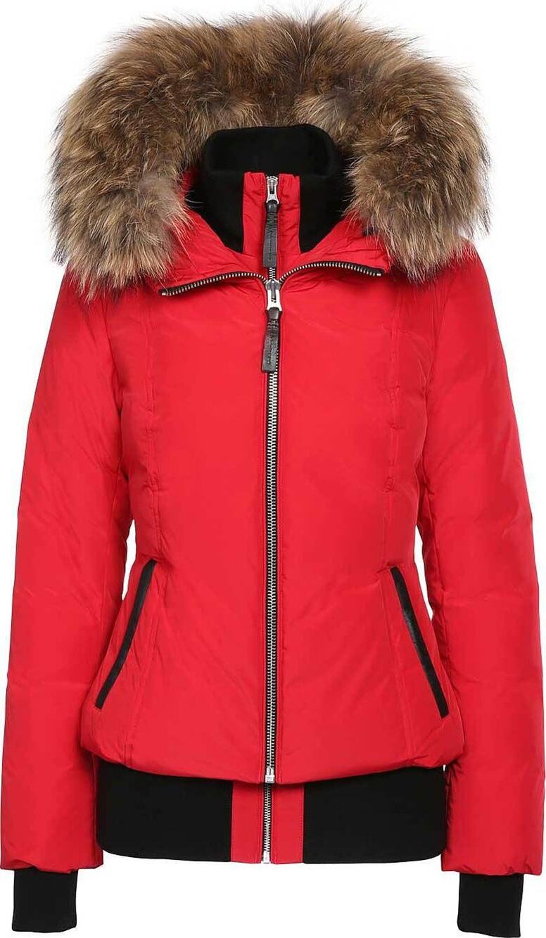 NWT Mackage Romane Long Sleeve Fur Hooded Bomber Down Jacket Red Women's XS